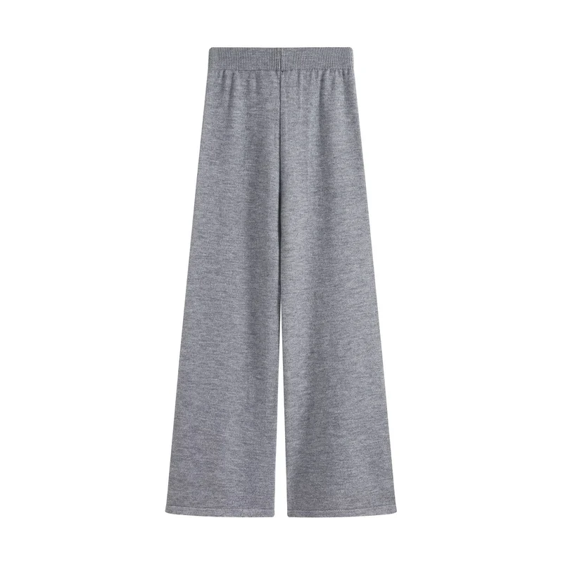 Damen Strick-Set mit V‑Ausschnitt, Taillengürtel und weiten Culotte-Hosen Drune