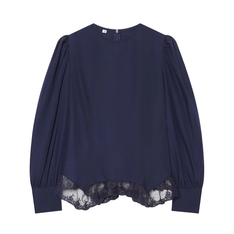 Damen Romantische Bluse mit Puffärmeln und Spitzenbesatz Drune