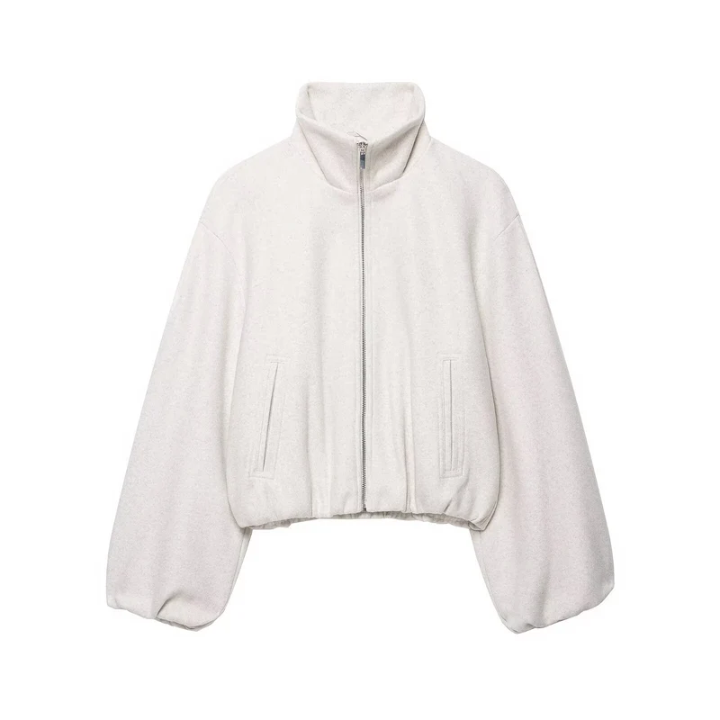 Damen Oversized Kurzblouson mit Stehkragen, Reißverschluss und elastischem Saum Drune