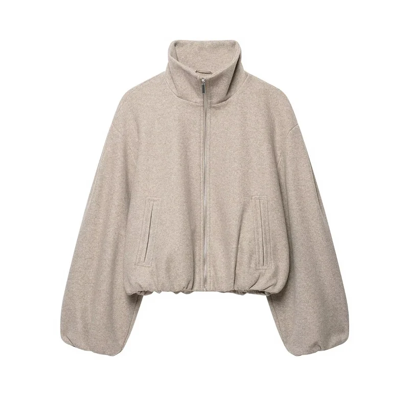 Damen Oversized Kurzblouson mit Stehkragen, Reißverschluss und elastischem Saum Drune