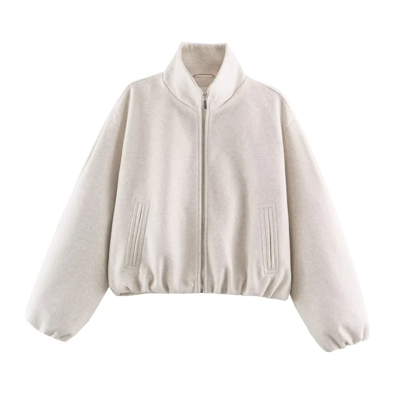 Damen Oversized Kurzblouson mit Stehkragen, Reißverschluss und elastischem Saum Drune