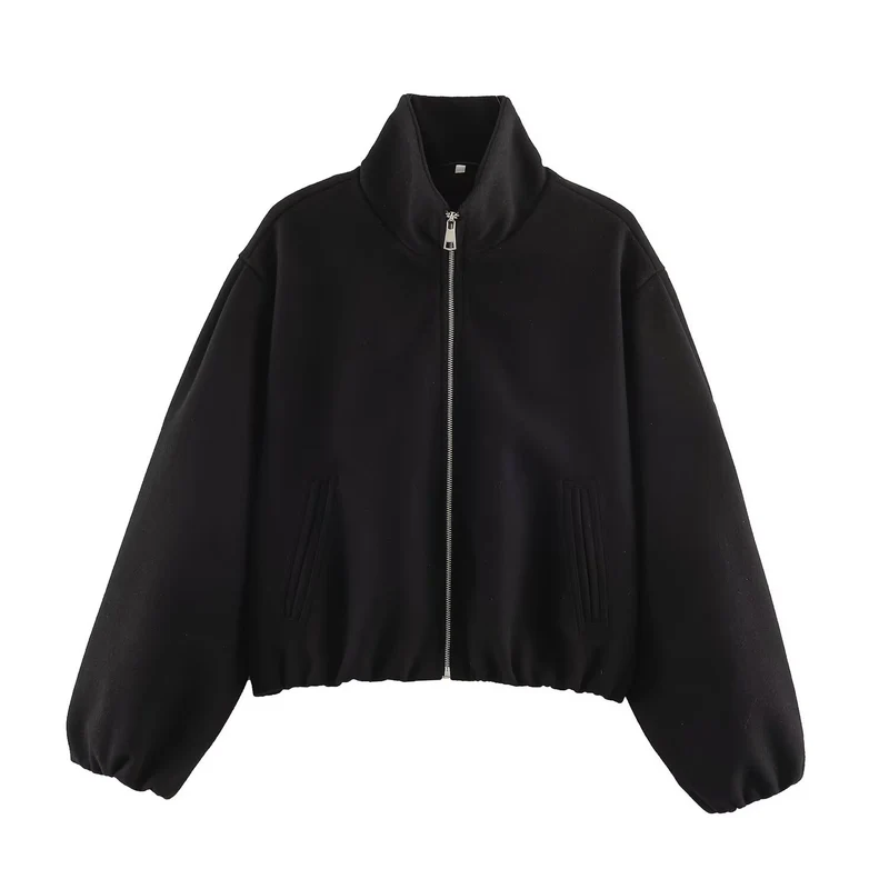 Damen Oversized Kurzblouson mit Stehkragen, Reißverschluss und elastischem Saum Drune