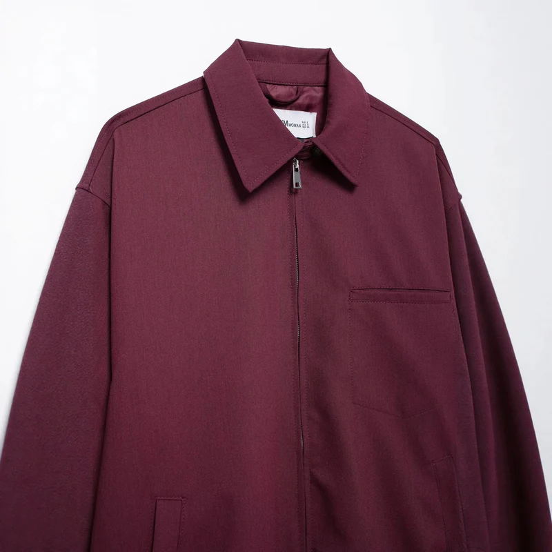Damen Oversized Blouson mit Reißverschluss, Hemdkragen und Eingrifftaschen Drune