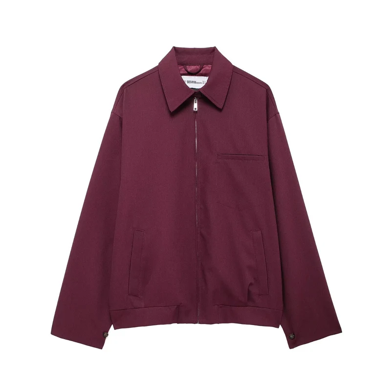 Damen Oversized Blouson mit Reißverschluss, Hemdkragen und Eingrifftaschen Drune