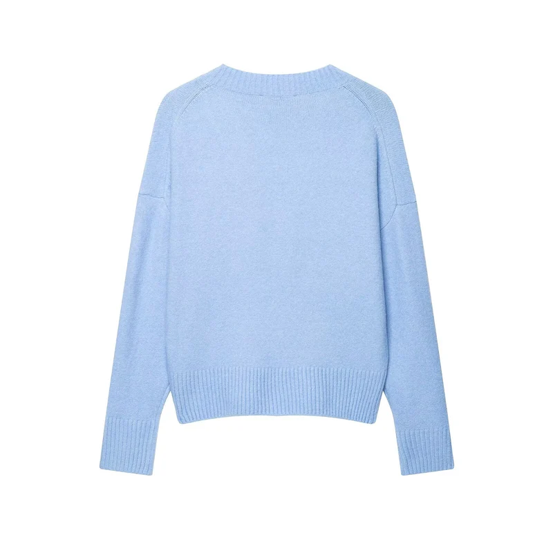 Damen Oversize V-Ausschnitt Strickpullover mit tiefem Fall und breitem Rippenbund Drune