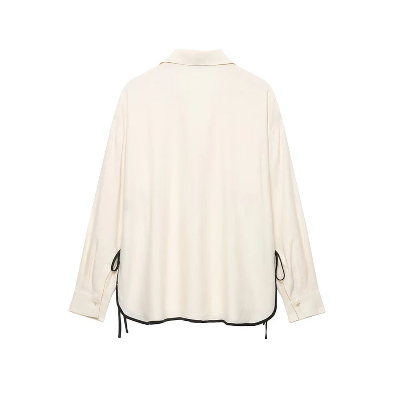 Damen Oversize-Tunika mit V-Ausschnitt, Reverskragen und seitlichen Bändchen-Details Drune
