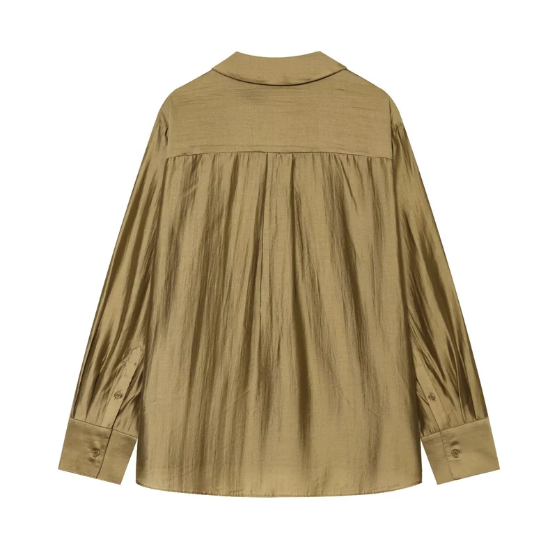 Damen Oversize Tunika Bluse aus schimmernder Crêpe‑Optik mit Hemdkragen und V‑Ausschnitt Drune