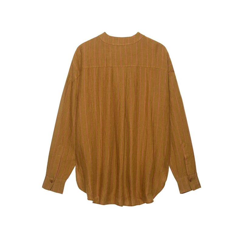 Damen Oversize Streifenbluse mit tiefem V‑Ausschnitt und gerundetem Saum Drune