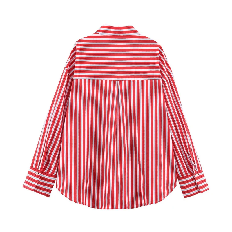 Damen Oversize-Streifenbluse mit Hemdkragen und Manschetten Drune