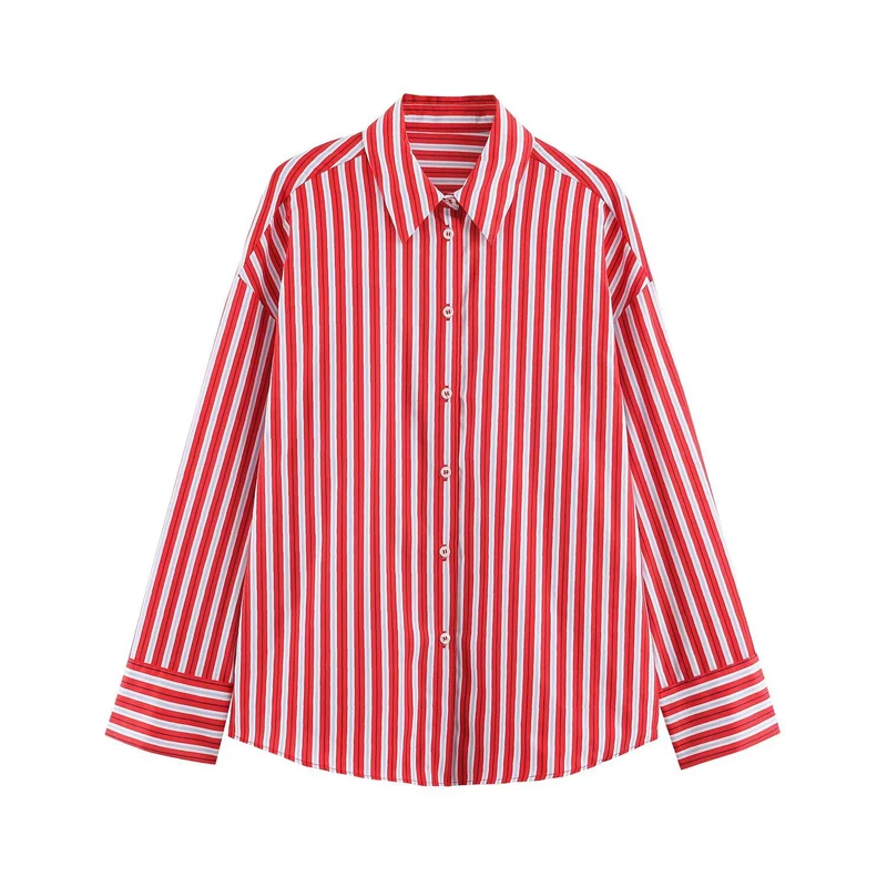 Damen Oversize-Streifenbluse mit Hemdkragen und Manschetten Drune