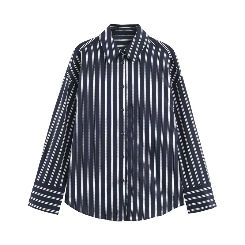 Damen Oversize-Streifenbluse mit Hemdkragen und Manschetten Drune