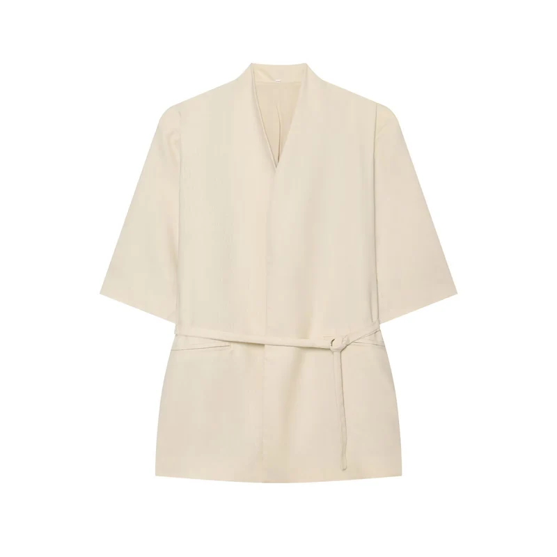 Damen Kimono-Minikleid mit Wickelgürtel und V-Ausschnitt Drune
