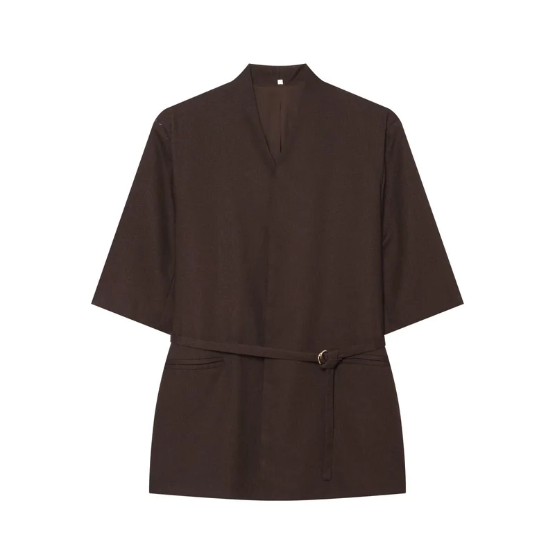 Damen Kimono-Minikleid mit Wickelgürtel und V-Ausschnitt Drune