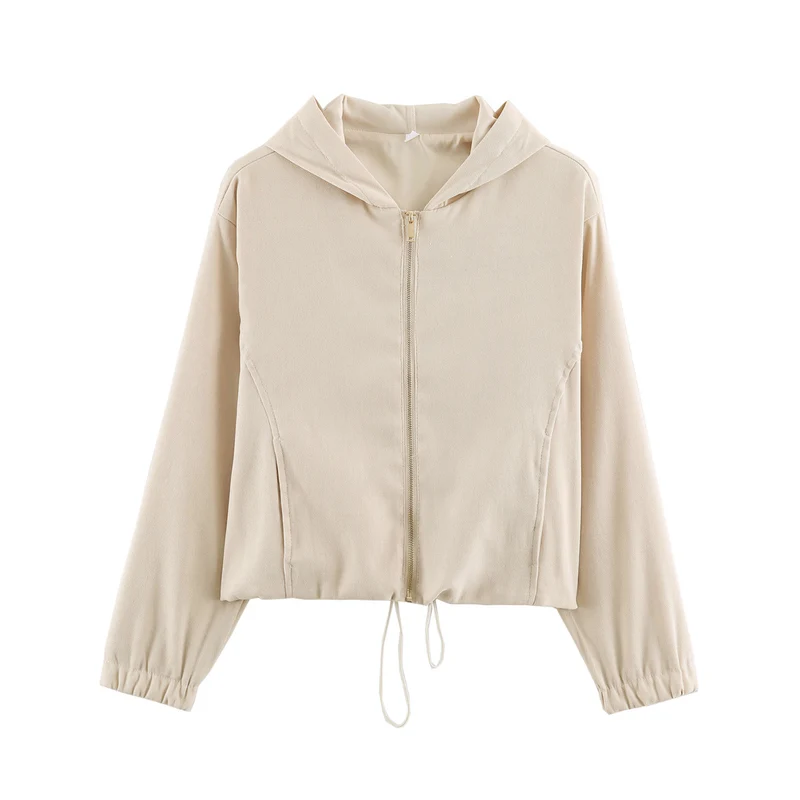 Damen Jersey‑Zweiteiler mit kurzer Kapuzenjacke, Kordelzug und gerader Komforthose Drune