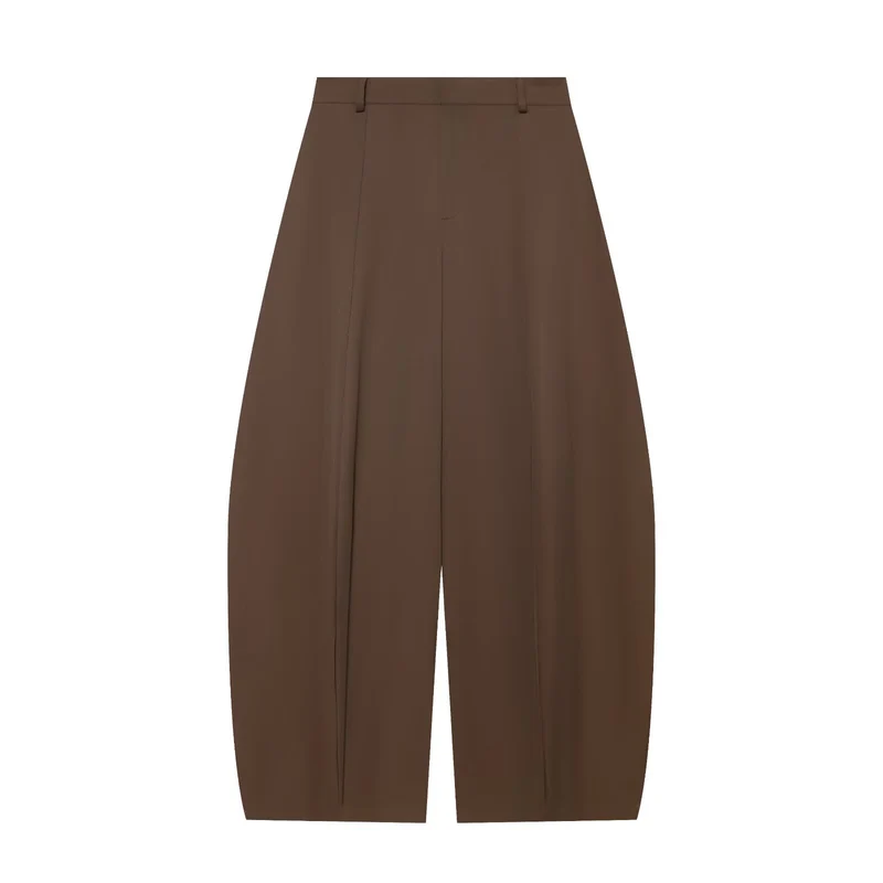 Damen Hochtaillierte weite Stoffhose mit Bügelfalte Drune