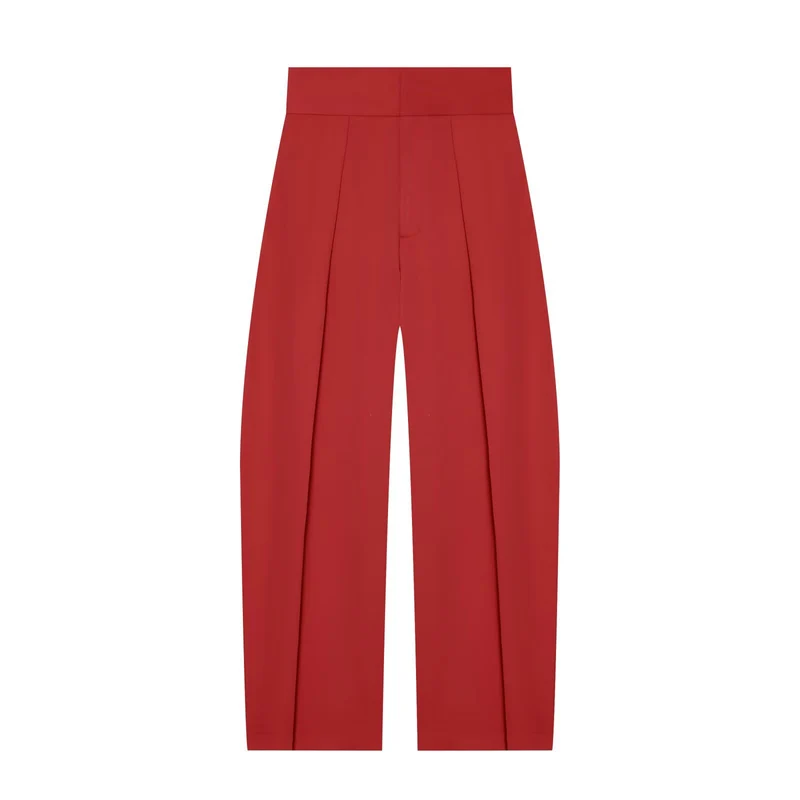 Damen Hochtaillierte Plissée-Hose mit weitem Bein und markanten Vorderfalten Drune