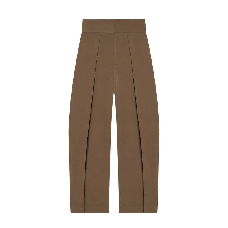 Damen Hochtaillierte Plissée-Hose mit weitem Bein und markanten Vorderfalten Drune