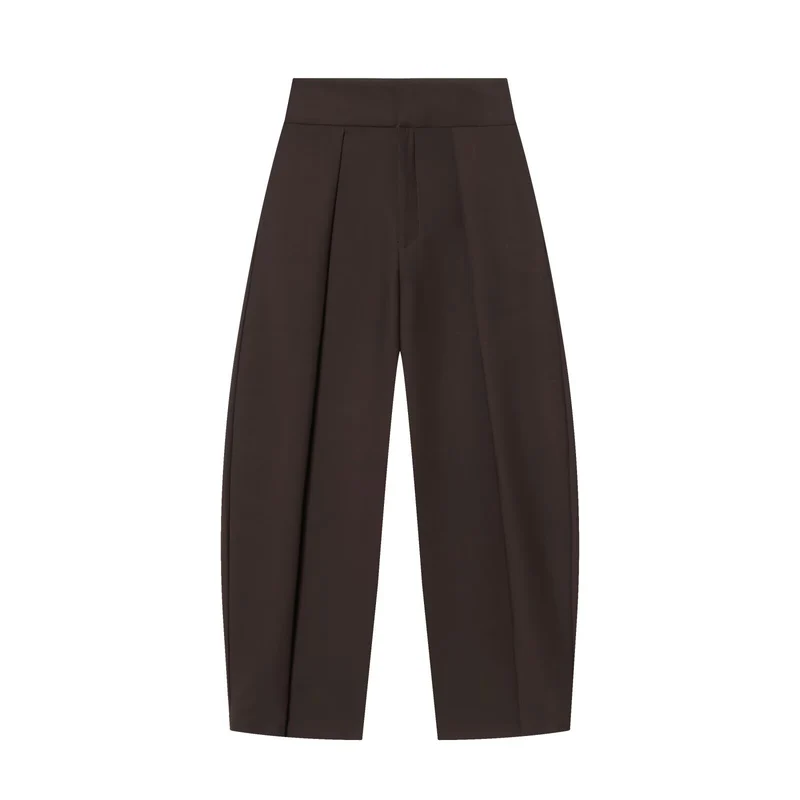 Damen Hochtaillierte Plissée-Hose mit weitem Bein und markanten Vorderfalten Drune