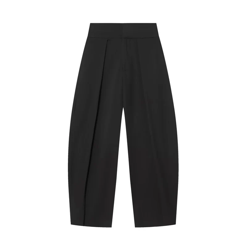 Damen Hochtaillierte Plissée-Hose mit weitem Bein und markanten Vorderfalten Drune