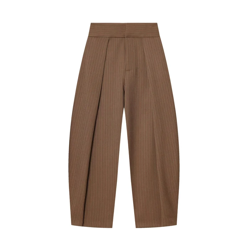 Damen Hochtaillierte Plissée-Hose mit weitem Bein und markanten Vorderfalten Drune