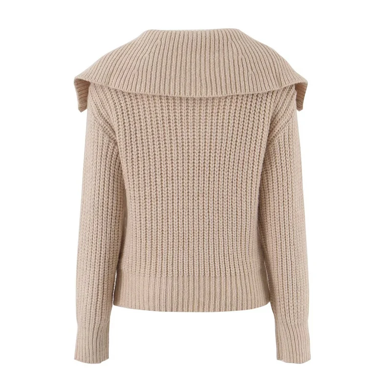 Damen Grobstrickpullover mit Zopfmuster und halbem Reißverschlusskragen Drune
