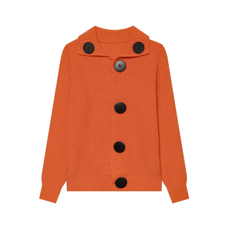 Damen grobgestrickte Waffelstruktur-Strickjacke mit übergroßen Knöpfen und Schalkragen Drune