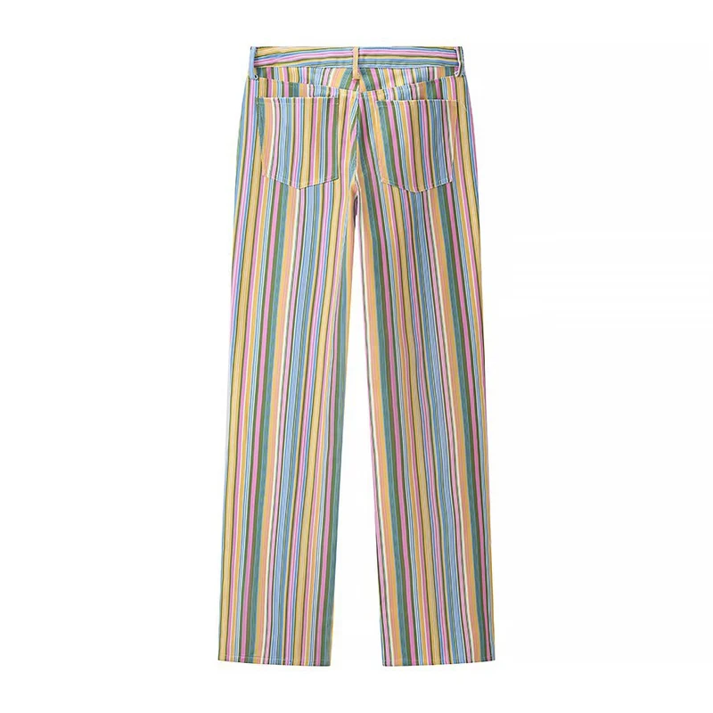 Damen Gestreifte Highwaist-Straighthose mit geradem Bein, hoher Taille und Five-Pocket-Details Drune