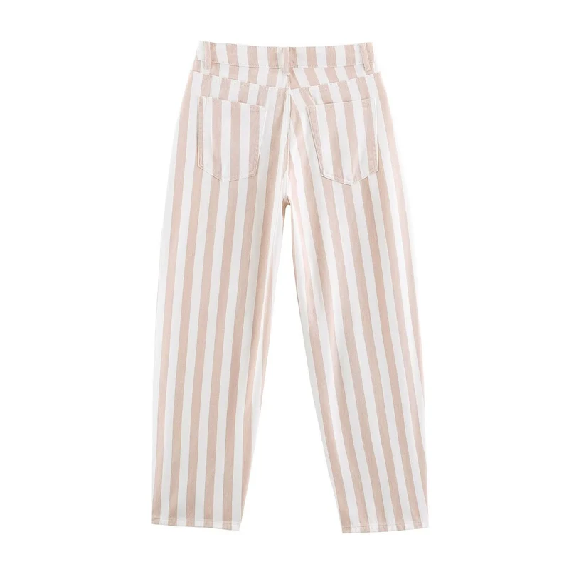 Damen Gestreifte High-Waist-Hose mit geradem Bein Drune