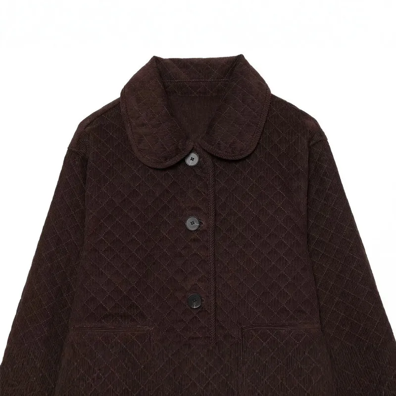 Damen Gesteppte Cordjacke im Boxy-Cropped-Schnitt mit Rundkragen und Pattentaschen Drune