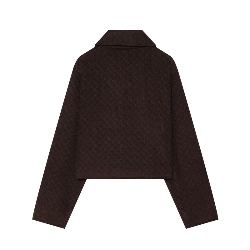 Damen Gesteppte Cordjacke im Boxy-Cropped-Schnitt mit Rundkragen und Pattentaschen Drune