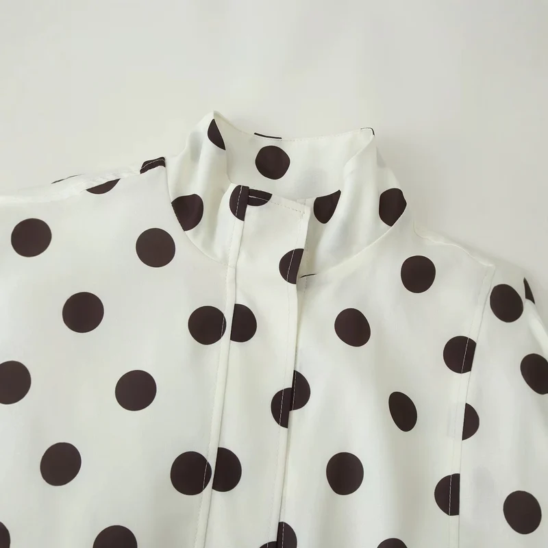 Damen Gepunktete Windbreaker-Blousonjacke mit Stehkragen, verdecktem Reißverschluss und Kordelzugsaum Drune