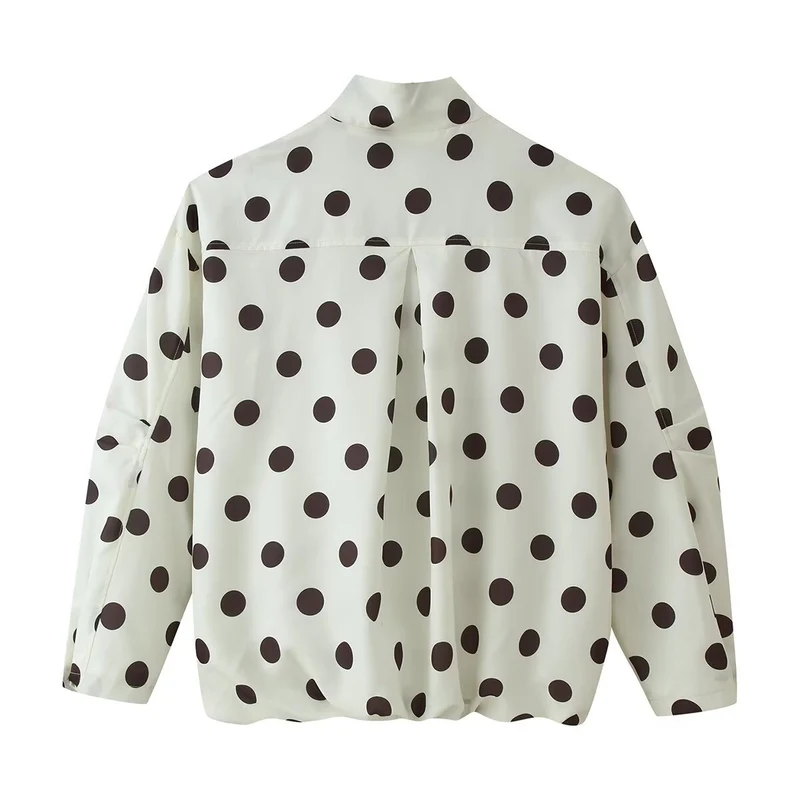 Damen Gepunktete Windbreaker-Blousonjacke mit Stehkragen, verdecktem Reißverschluss und Kordelzugsaum Drune