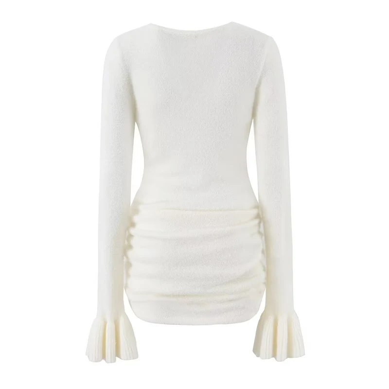 Damen Figurbetonter Feinstrick-Pullover mit geraffter Taille und Volantärmeln Drune