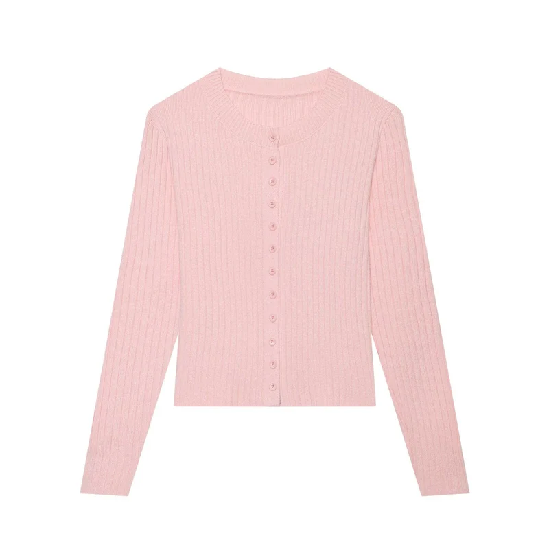 Damen Figurbetonte Feinstrick-Cardigan mit durchgehender Knopfleiste und Rundhalsausschnitt Drune