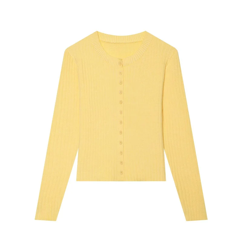 Damen Figurbetonte Feinstrick-Cardigan mit durchgehender Knopfleiste und Rundhalsausschnitt Drune