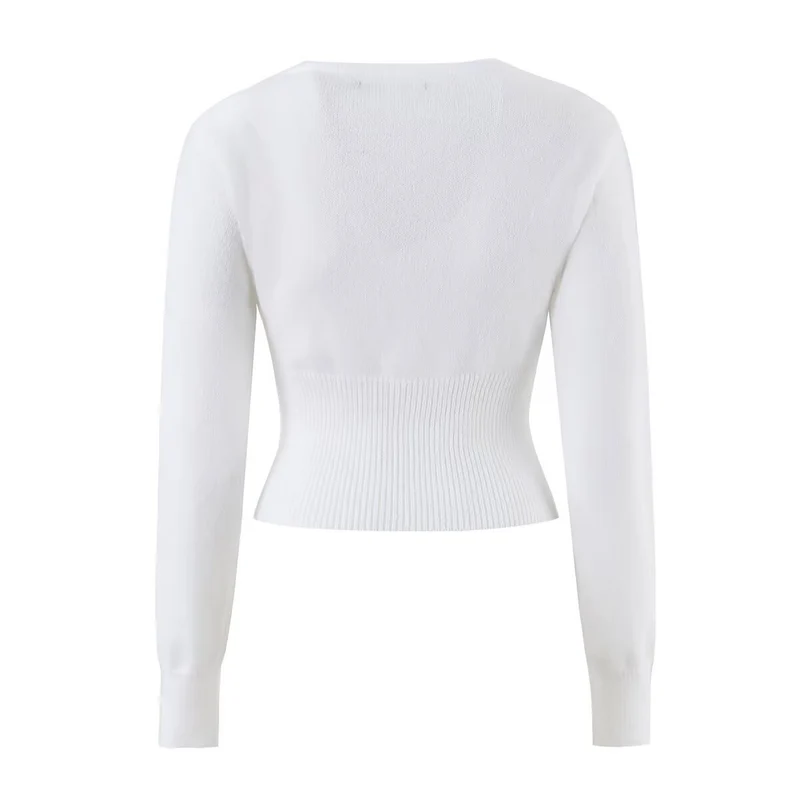 Damen Feines Wickel-Stricktop mit tailliertem Rippbund Drune