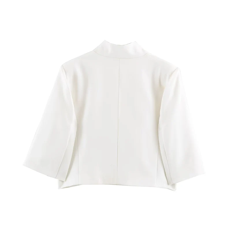 Damen Elegante Cropped-Jacke mit Stehkragen, verdeckter Knopfleiste und 3/4-Ärmeln Drune