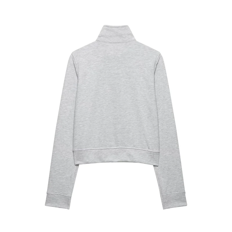 Damen Cropped-Sweatjacke mit Stehkragen und dekorativer Zierknopfleiste Drune