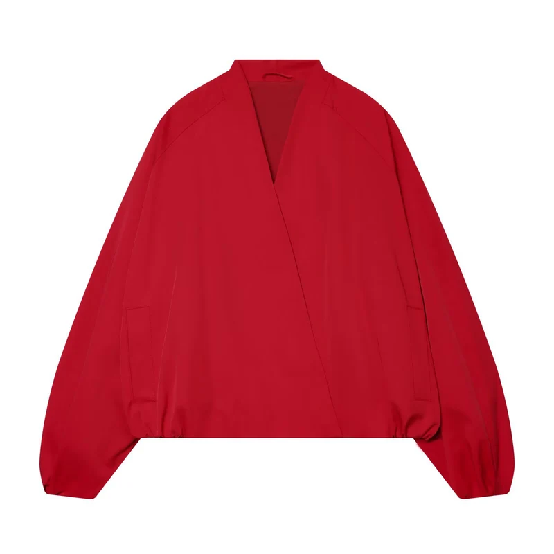 Damen Cropped Kimono-Jacke mit überschnittenen Ärmeln und elastischem Bund Drune
