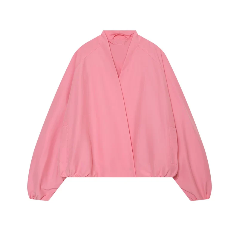 Damen Cropped Kimono-Jacke mit überschnittenen Ärmeln und elastischem Bund Drune
