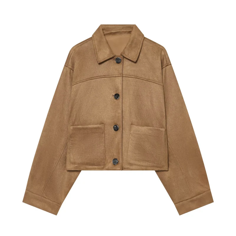 Damen Boxy‑Jacke in Veloursoptik mit aufgesetzten Taschen Drune
