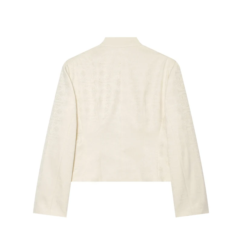 Damen Boxy-Cropped Jacquard-Jackett mit Stehkragen und dekorativer Zierknopfleiste Drune