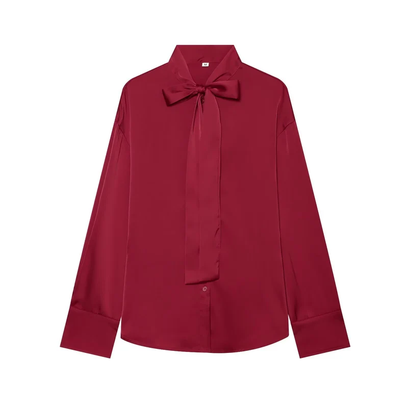 Damen Bluse mit Schleifenkragen und fließender Satin-Optik Drune