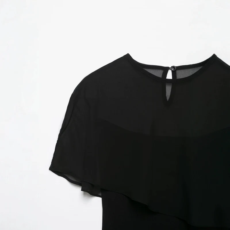 Damen Asymmetrisches Chiffon-Cape Top mit einseitiger Schulterpartie Drune