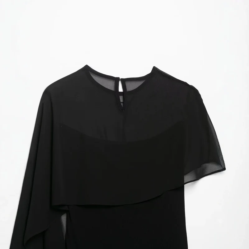 Damen Asymmetrisches Chiffon-Cape Top mit einseitiger Schulterpartie Drune