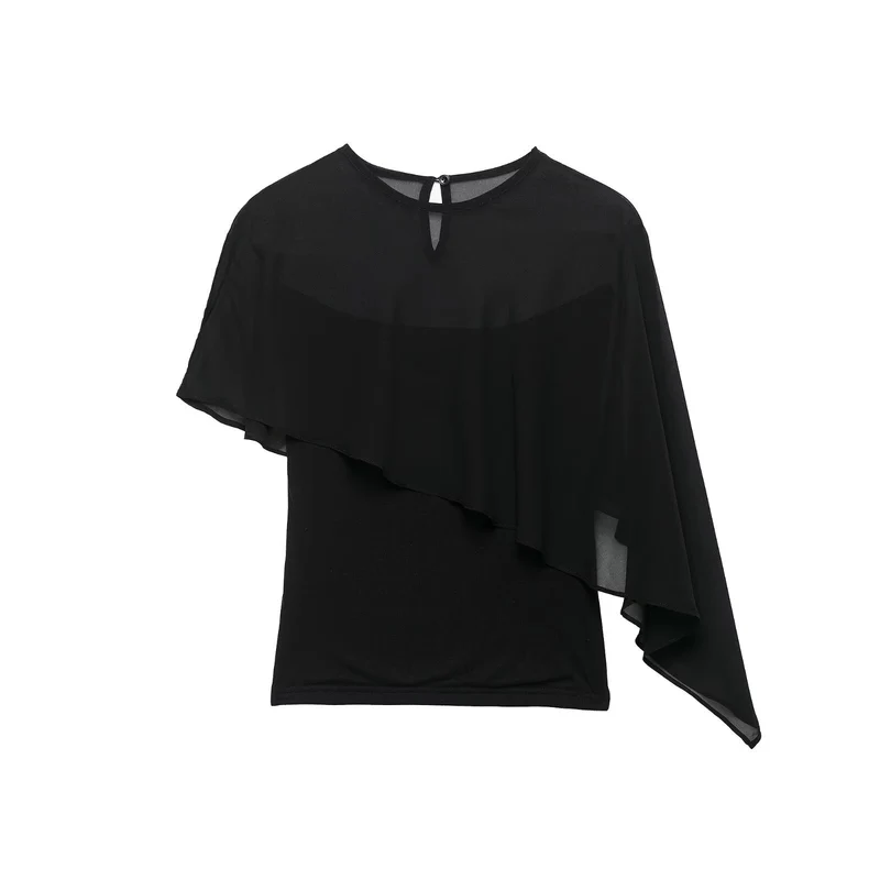 Damen Asymmetrisches Chiffon-Cape Top mit einseitiger Schulterpartie Drune