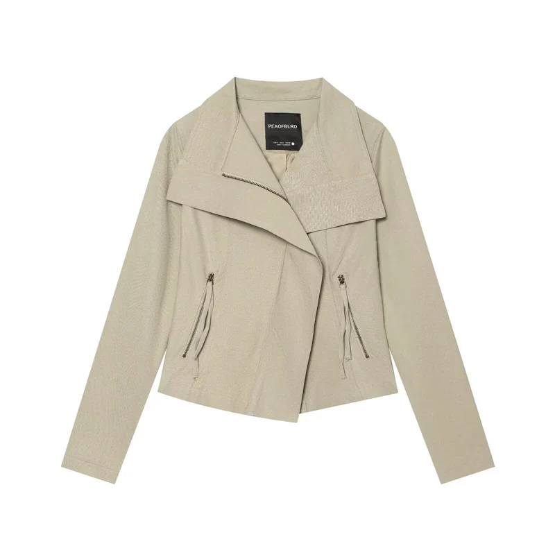 Damen Asymmetrische Bikerjacke mit Wasserfallkragen und diagonalem Reißverschluss Drune