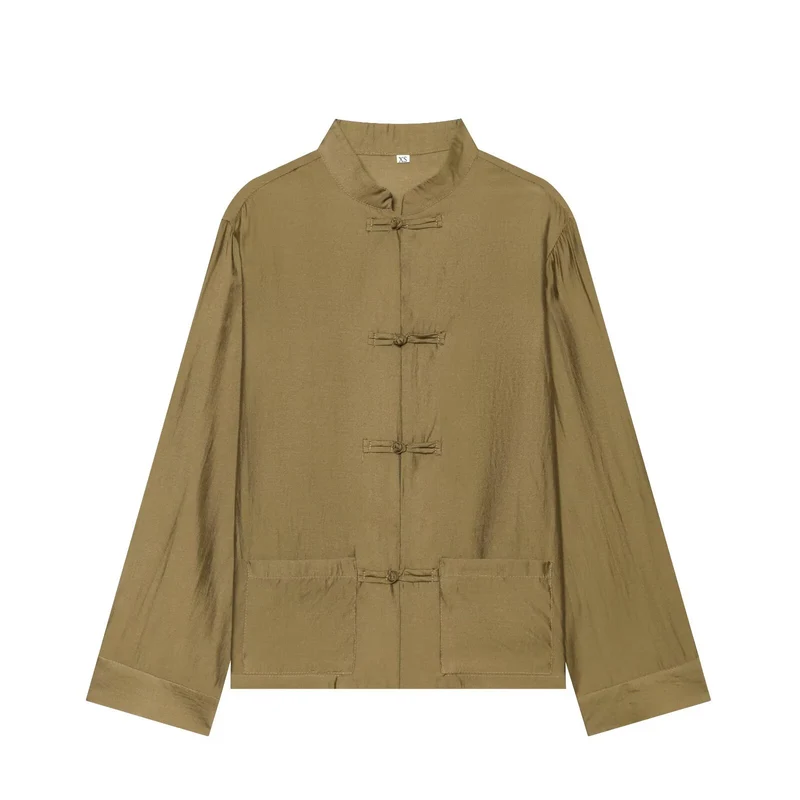 Damen Asiatisch-inspirierte Übergangsjacke mit Stehkragen, Knotenverschlüssen und aufgesetzten Taschen Drune