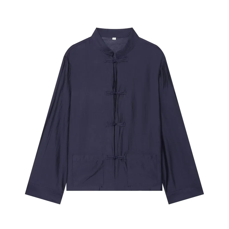 Damen Asiatisch-inspirierte Übergangsjacke mit Stehkragen, Knotenverschlüssen und aufgesetzten Taschen Drune