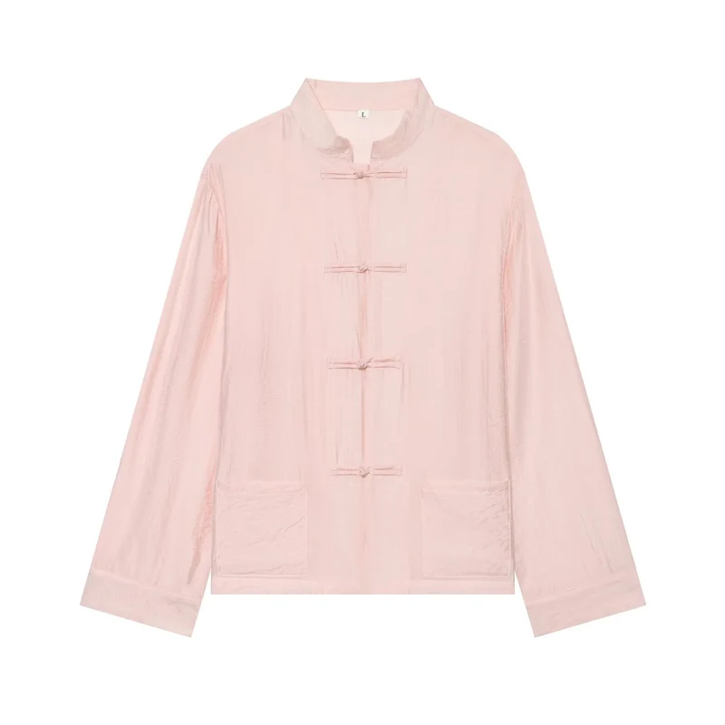 Damen Asiatisch-inspirierte Übergangsjacke mit Stehkragen, Knotenverschlüssen und aufgesetzten Taschen Drune